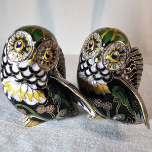 House of Faberge Franklin Mint Imperial Palace Cloisonne Muscany Owl Figurine X2
